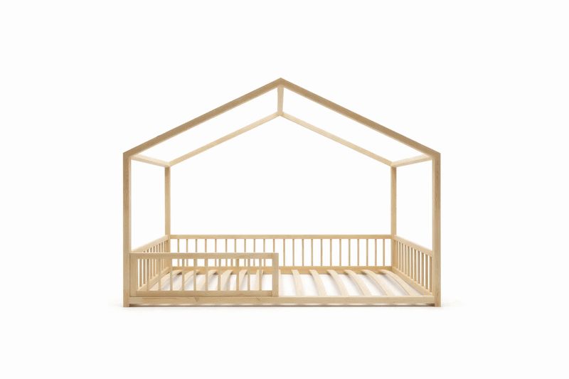 RoseDream Montessori Pine House Bed with Removable Safety Rail & Slats Included