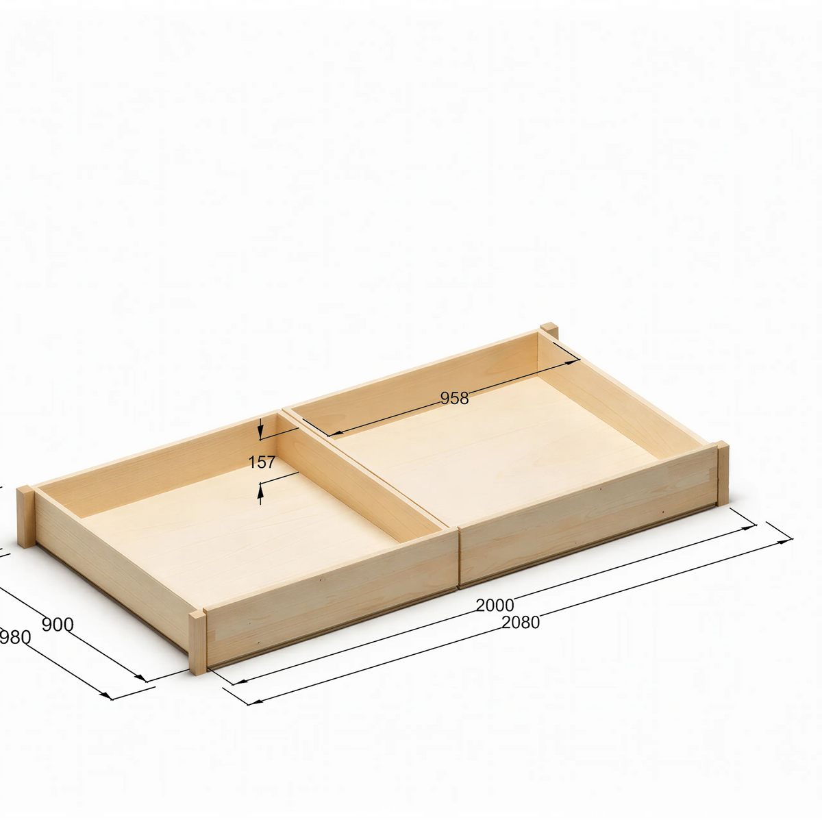 StoreNest Under-Bed Storage Drawers with Wheels & Required Support Legs – Pine Front Panels