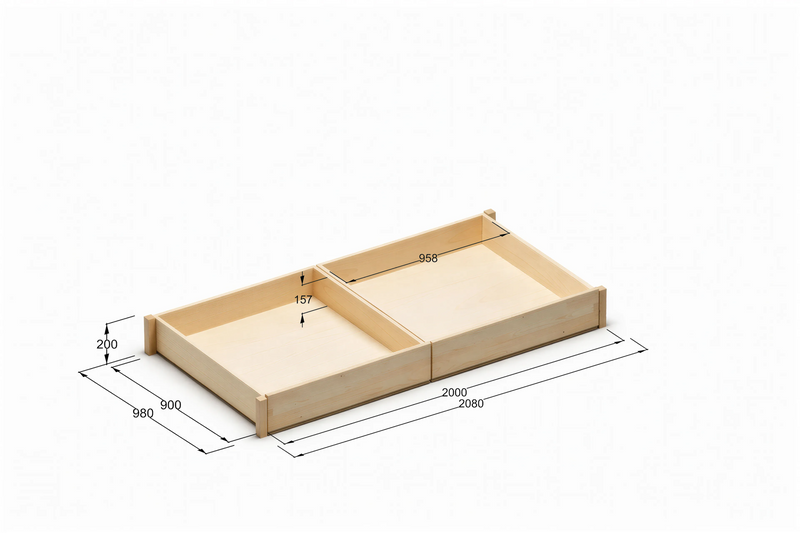 StoreNest Under-Bed Storage Drawers with Wheels & Required Support Legs – Pine Front Panels