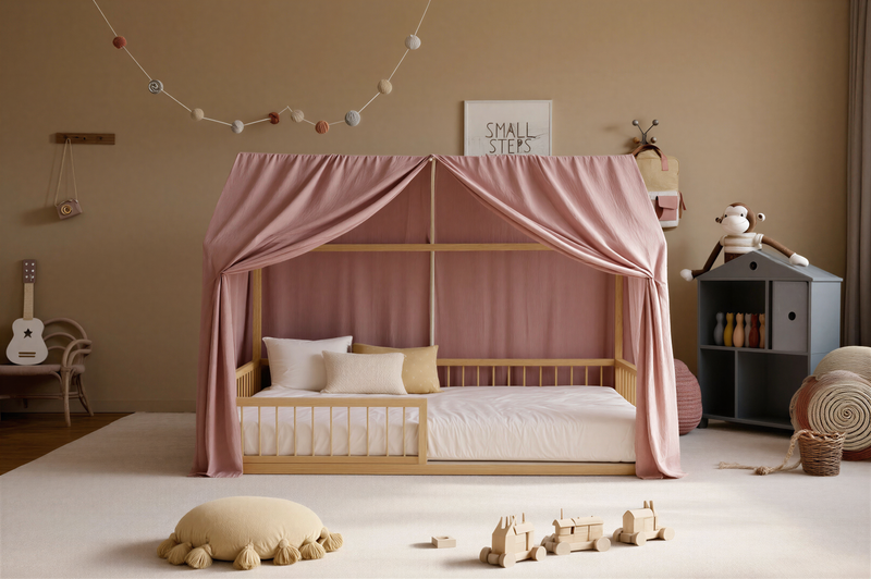 RoseDream Montessori Pine House Bed with Removable Safety Rail & Slats Included