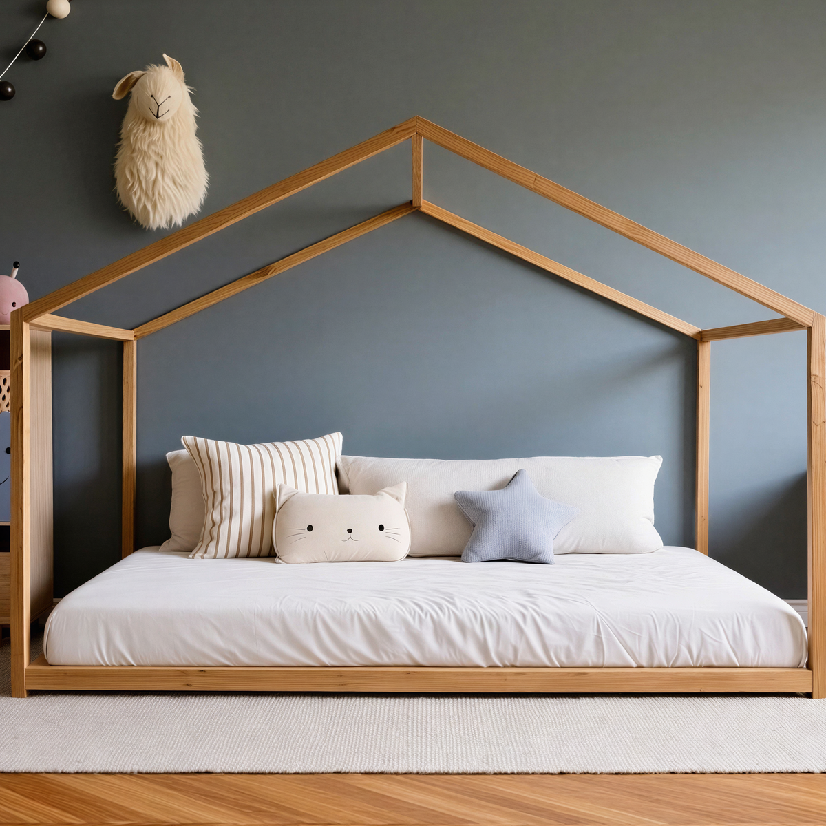 SandDream Montessori Pine House Bed with Slats Included