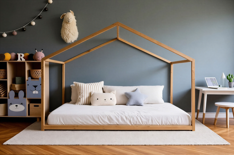 SandDream Montessori Pine House Bed with Slats Included