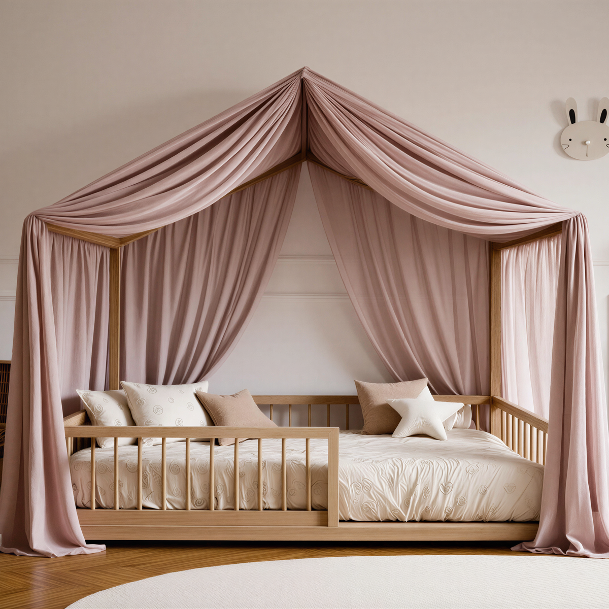 BlushDream Canopy Curtains (Rose) – Linen, Muslin & Tulle Options for SandDream & LittleDream Beds