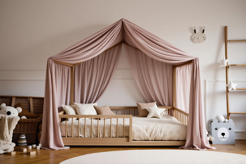 BlushDream Canopy Curtains (Rose) – Linen, Muslin & Tulle Options for SandDream & LittleDream Beds