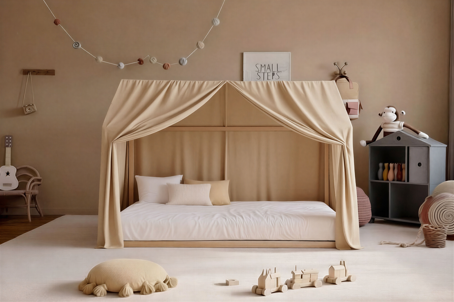PureNest Montessori Pine House Bed with Slats Included