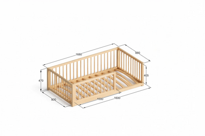 CozyNest Montessori Pine Floor Bed with Removable Rail & Slats Included