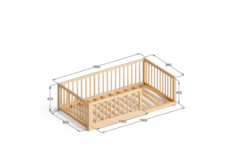 CozyNest Montessori Pine Floor Bed with Removable Rail & Slats Included