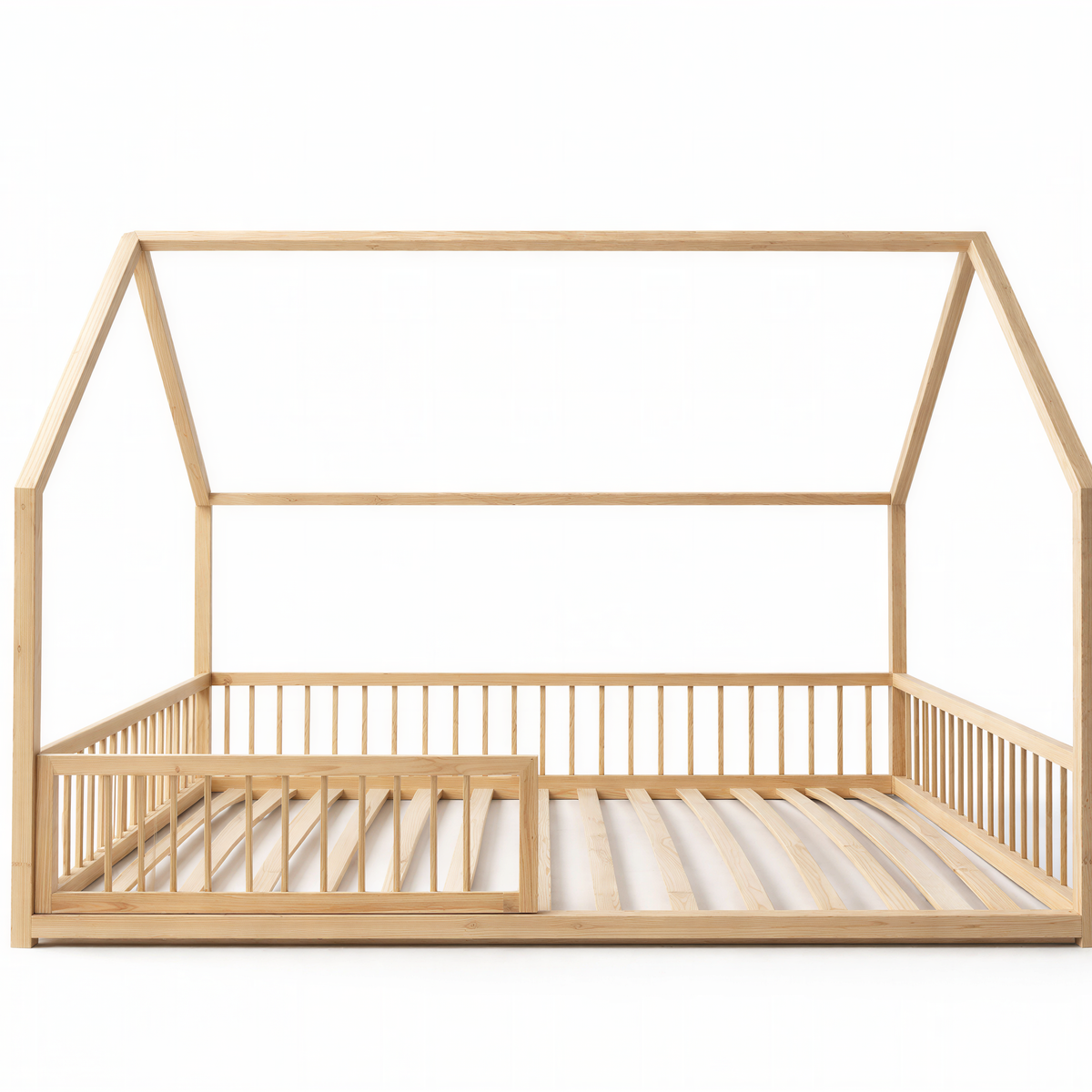 RoseDream Montessori Pine House Bed with Removable Safety Rail & Slats Included