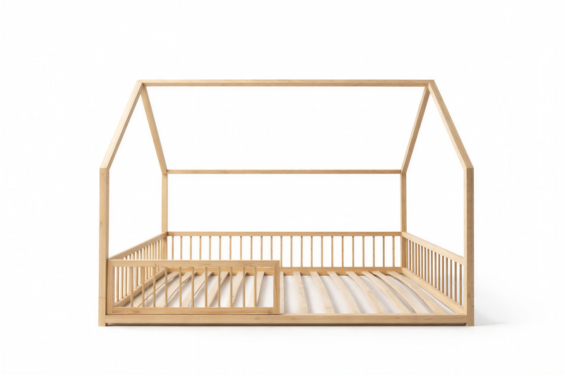 RoseDream Montessori Pine House Bed with Removable Safety Rail & Slats Included