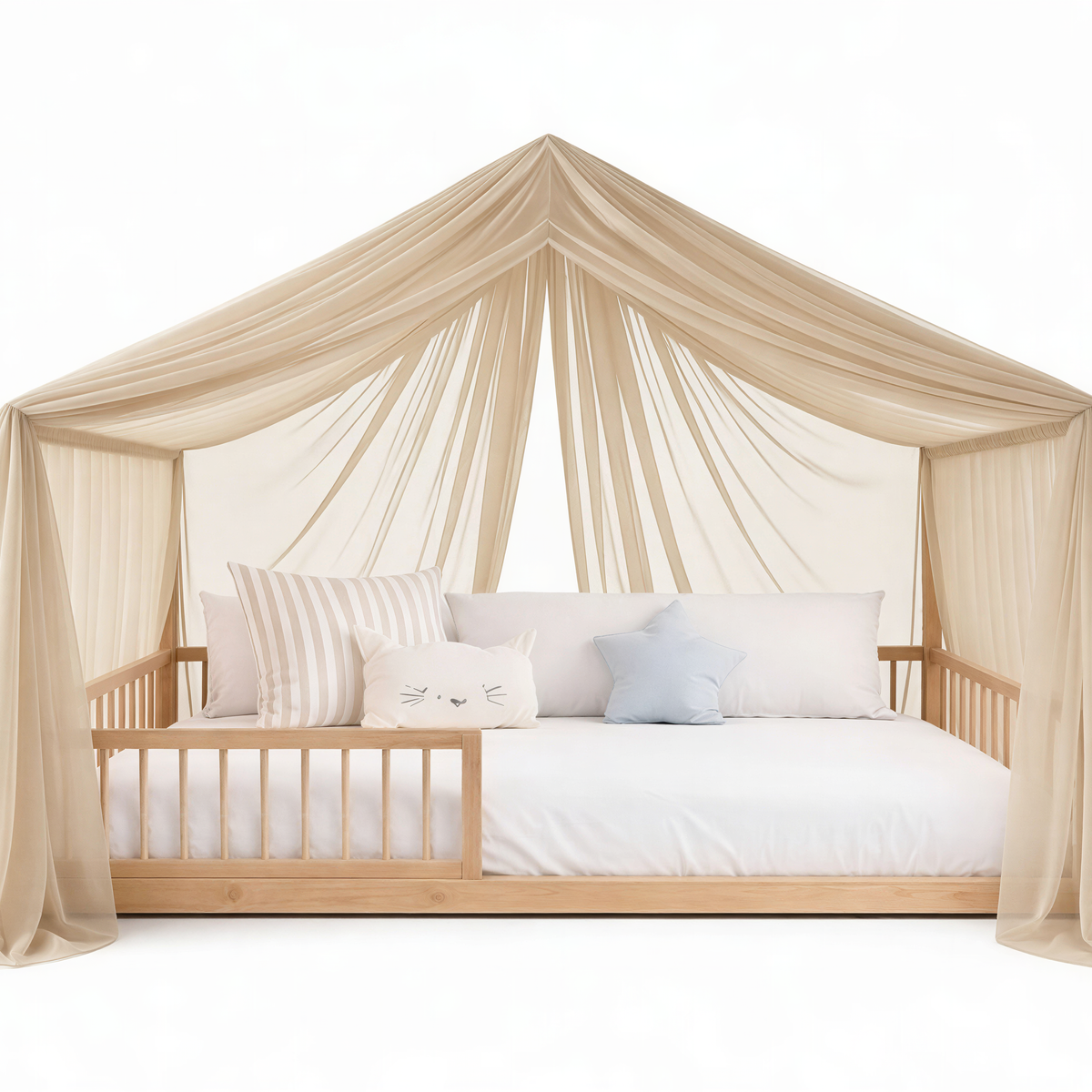 MeadowDream Canopy Curtains (Beige) – Linen, Muslin & Tulle Options for SandDream & LittleDream Beds