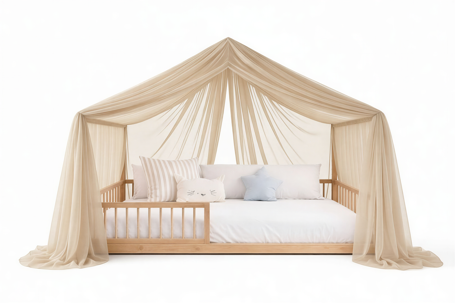 MeadowDream Canopy Curtains (Beige) – Linen, Muslin & Tulle Options for SandDream & LittleDream Beds