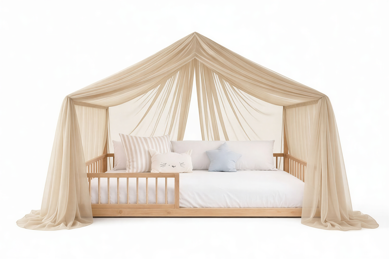 MeadowDream Canopy Curtains (Beige) – Linen, Muslin & Tulle Options for SandDream & LittleDream Beds