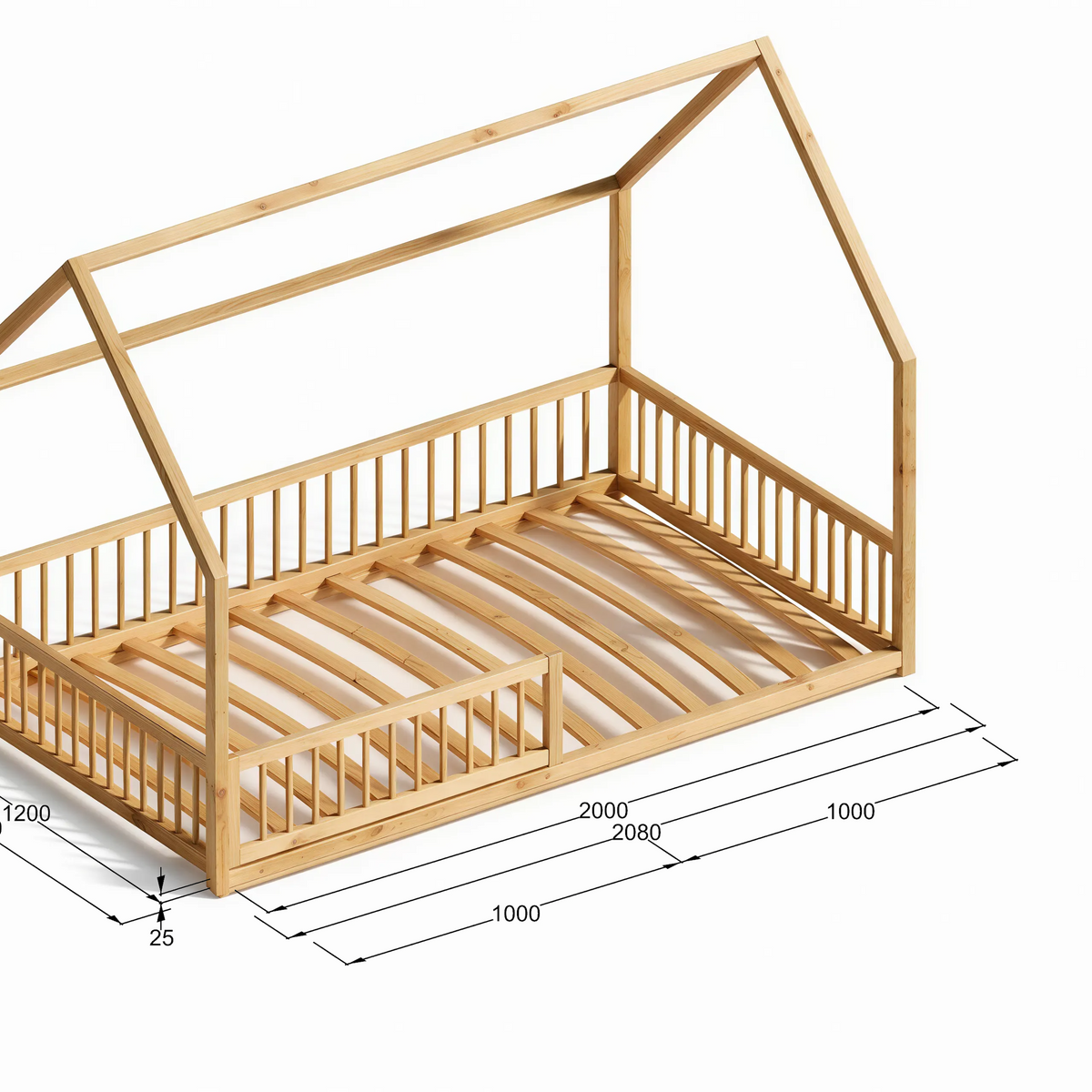 RoseDream Montessori Pine House Bed with Removable Safety Rail & Slats Included