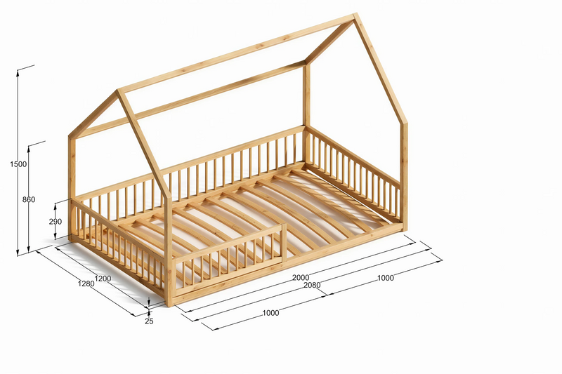 RoseDream Montessori Pine House Bed with Removable Safety Rail & Slats Included