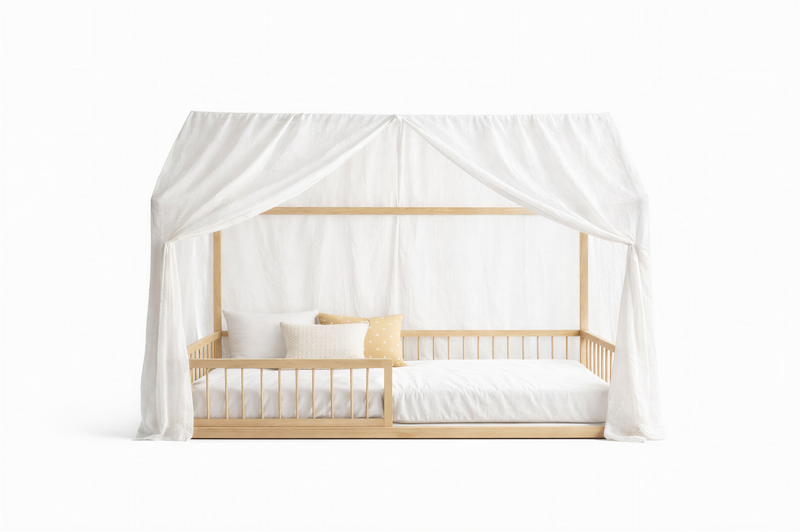 CloudBloom Canopy Curtains (Neutral) – Linen, Muslin & Tulle Options for RoseDream & PureNest Beds