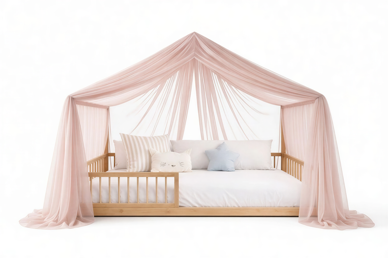 BlushDream Canopy Curtains (Rose) – Linen, Muslin & Tulle Options for SandDream & LittleDream Beds
