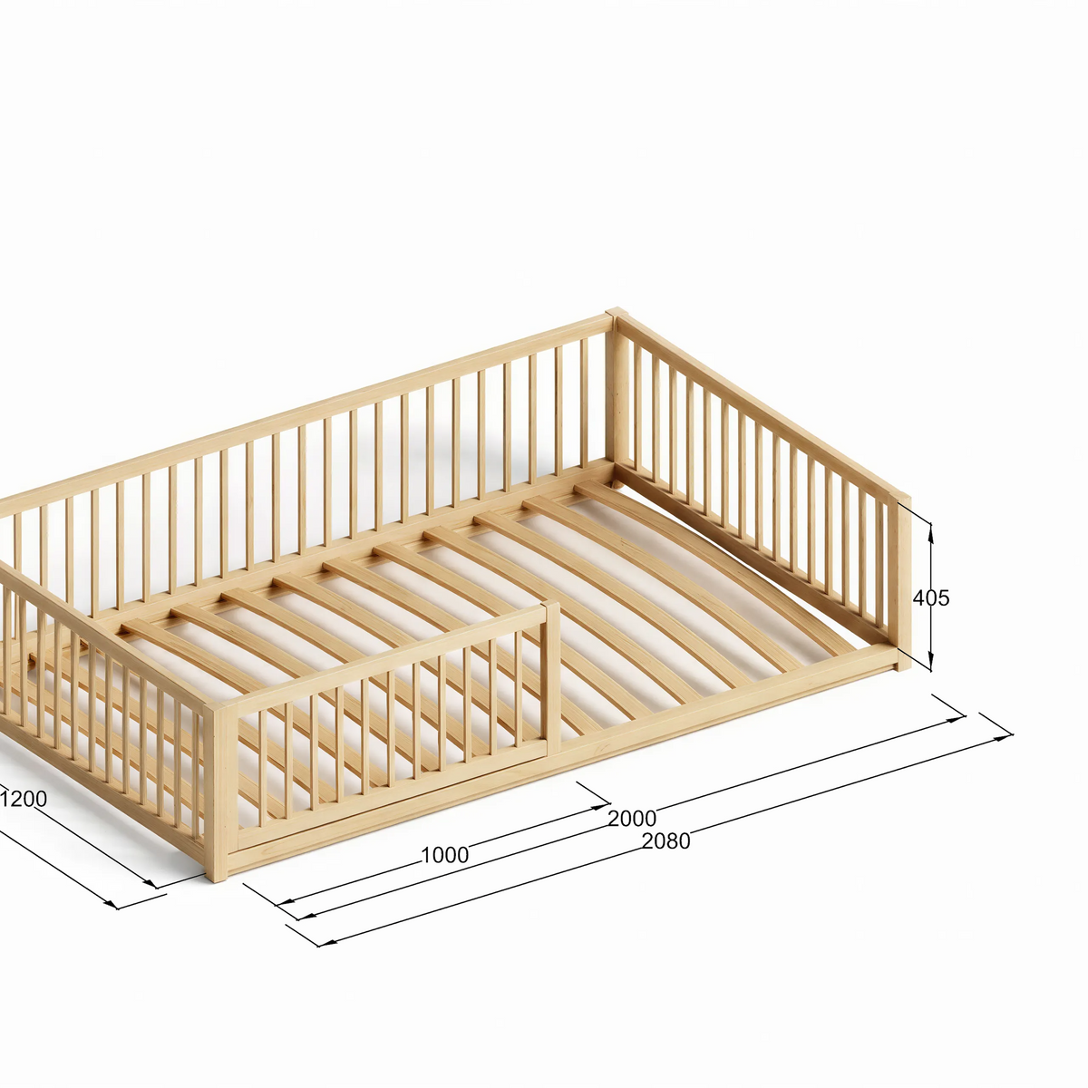 CozyNest Montessori Pine Floor Bed with Removable Rail & Slats Included