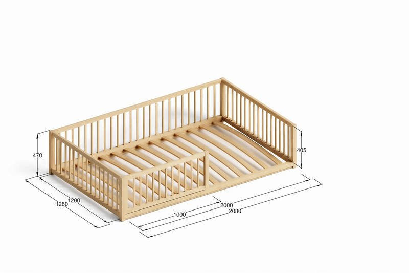 CozyNest Montessori Pine Floor Bed with Removable Rail & Slats Included