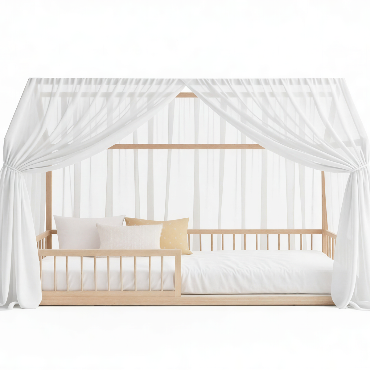 CloudBloom Canopy Curtains (Neutral) – Linen, Muslin & Tulle Options for RoseDream & PureNest Beds