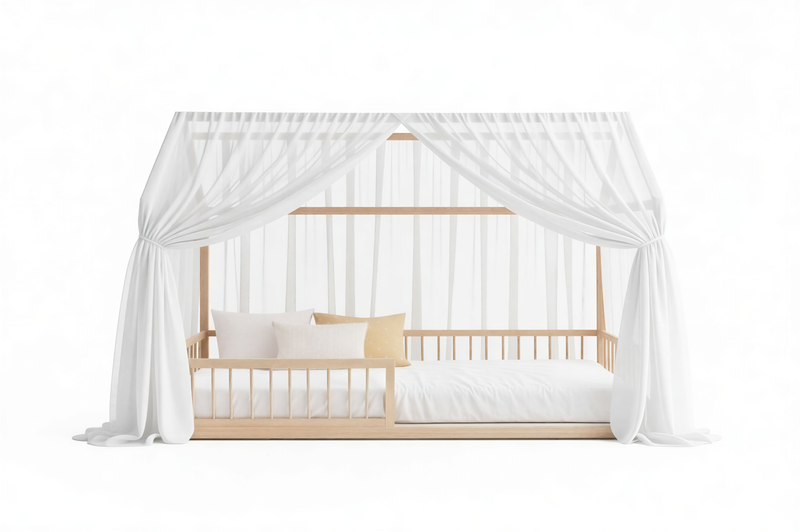 CloudBloom Canopy Curtains (Neutral) – Linen, Muslin & Tulle Options for RoseDream & PureNest Beds