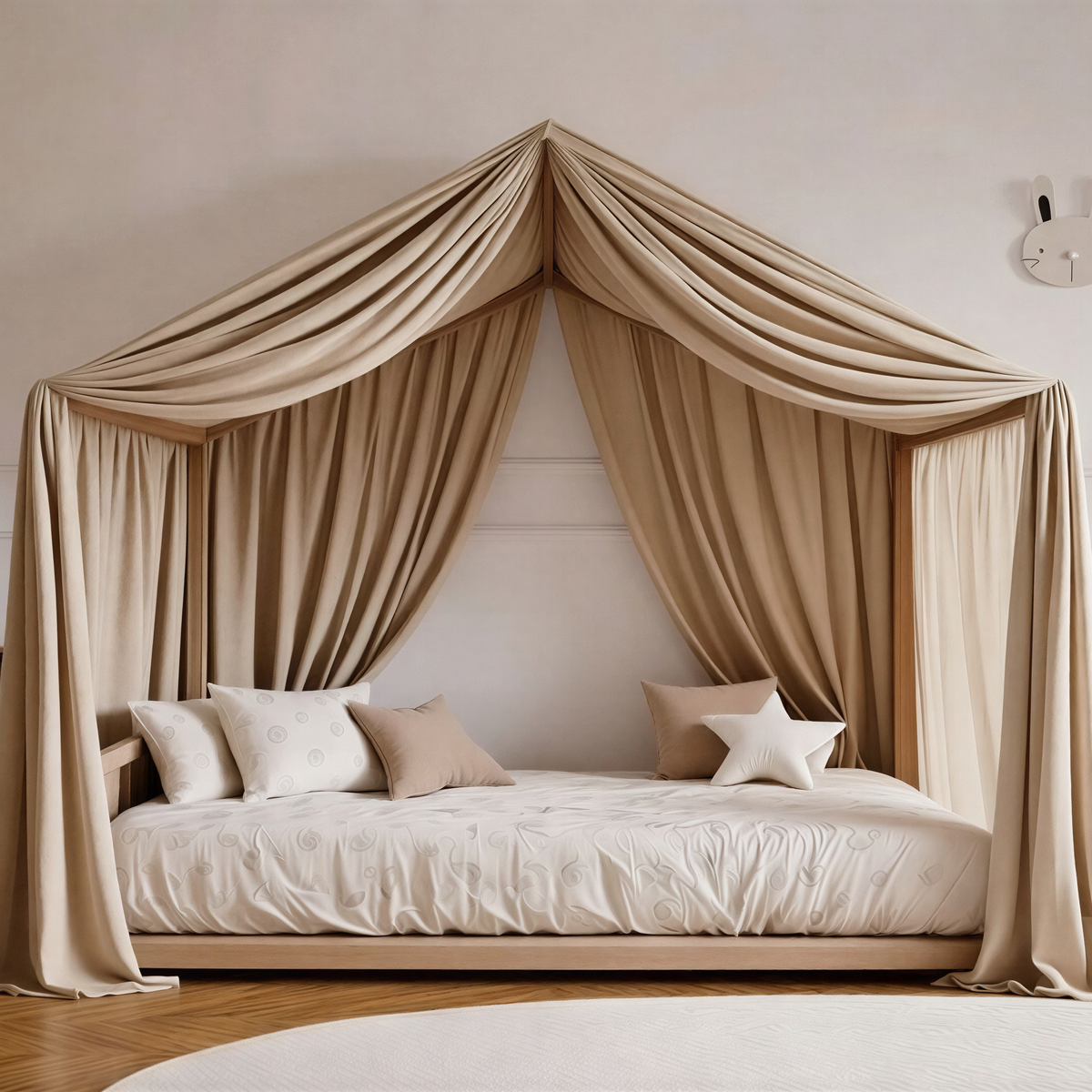 MeadowDream Canopy Curtains (Beige) – Linen, Muslin & Tulle Options for SandDream & LittleDream Beds