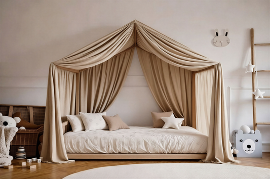 MeadowDream Canopy Curtains (Beige) – Linen, Muslin & Tulle Options for SandDream & LittleDream Beds