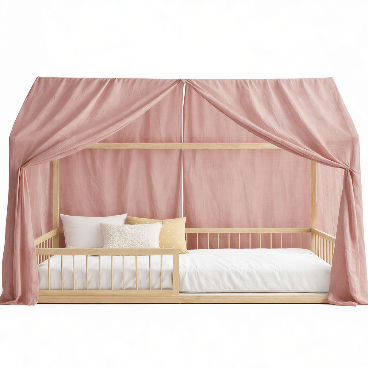 RoseBloom Canopy Curtains (Warm Rose) – Linen, Muslin & Tulle Options for RoseDream & PureNest Beds