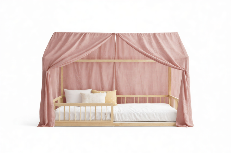 RoseBloom Canopy Curtains (Warm Rose) – Linen, Muslin & Tulle Options for RoseDream & PureNest Beds