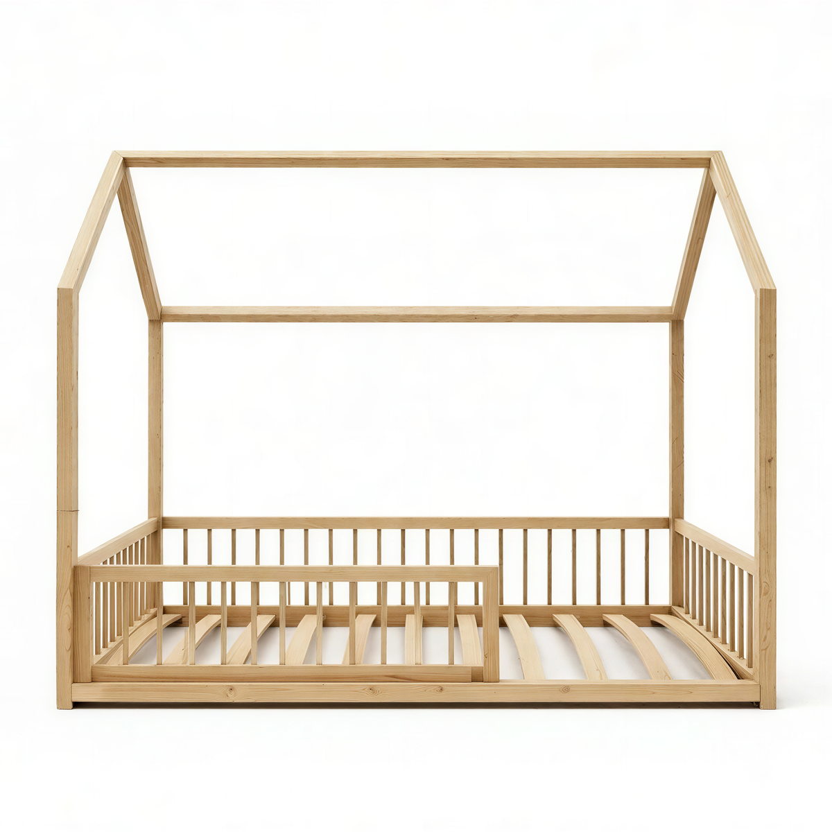 RoseDream Montessori Pine House Bed with Removable Safety Rail & Slats Included