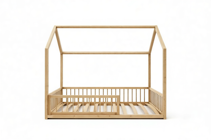 RoseDream Montessori Pine House Bed with Removable Safety Rail & Slats Included
