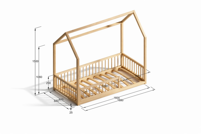 RoseDream Montessori Pine House Bed with Removable Safety Rail & Slats Included