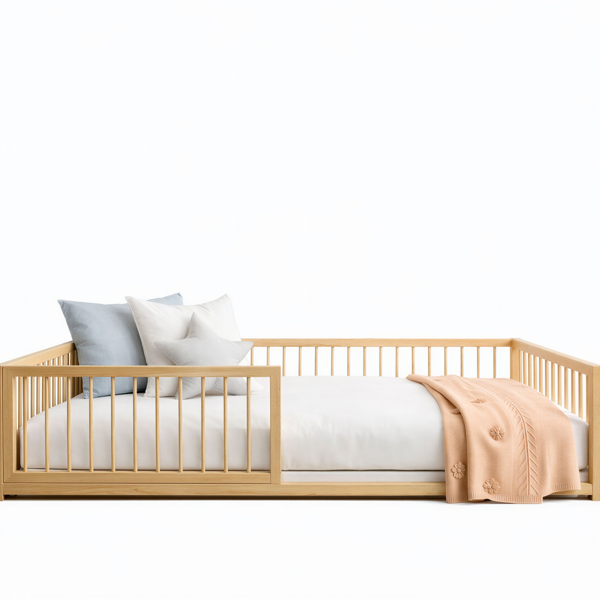 CozyNest Montessori Pine Floor Bed with Removable Rail & Slats Included