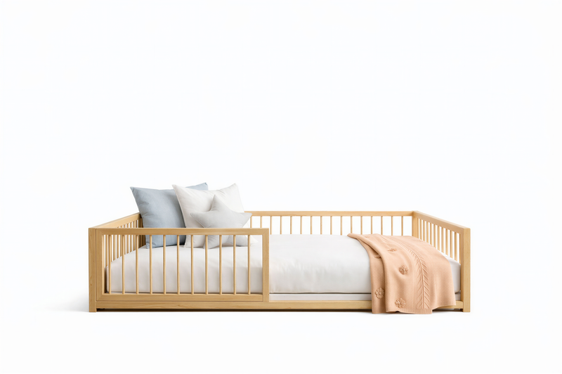 CozyNest Montessori Pine Floor Bed with Removable Rail & Slats Included