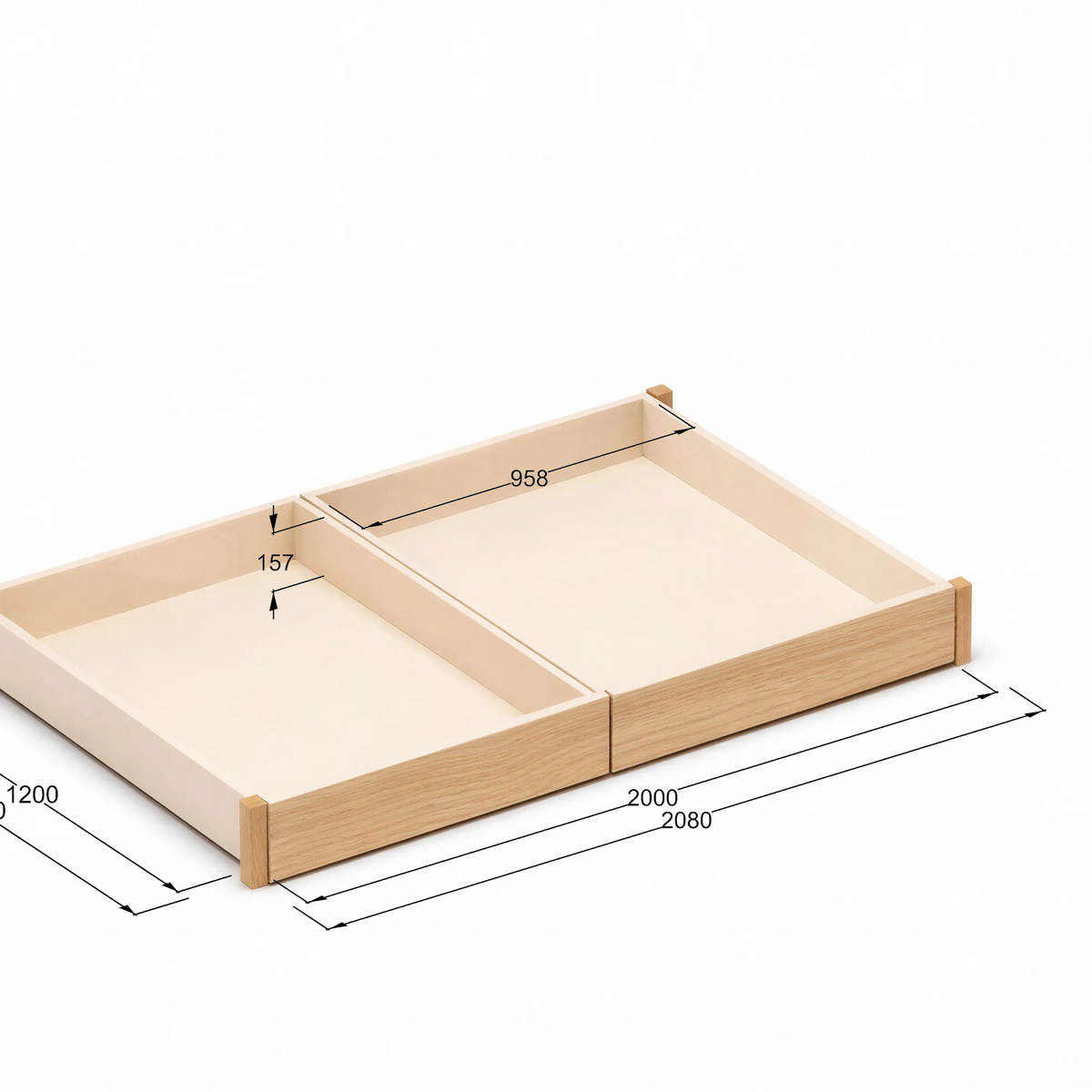 StoreNest Under-Bed Storage Drawers with Wheels & Required Support Legs – Pine Front Panels