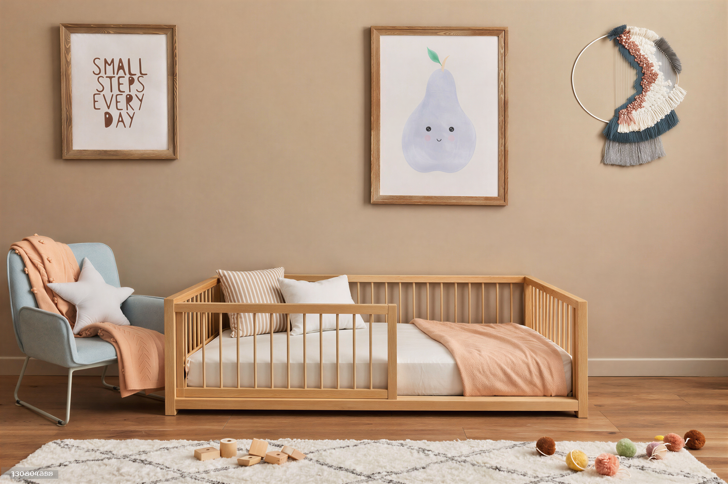 CozyNest Montessori Pine Floor Bed with Removable Rail & Slats Included