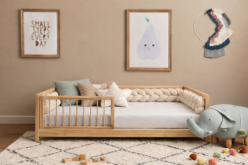 CozyNest Montessori Pine Floor Bed with Removable Rail & Slats Included