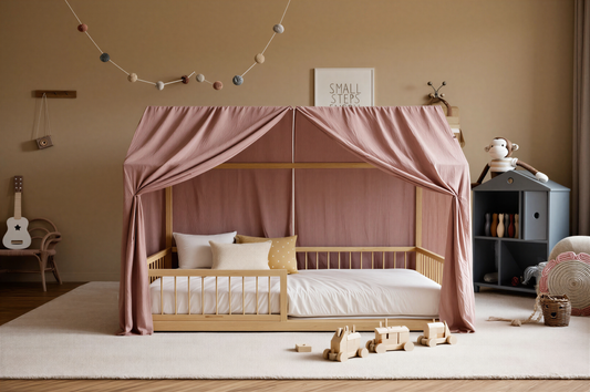 RoseDream Montessori Pine House Bed with Removable Safety Rail & Slats Included