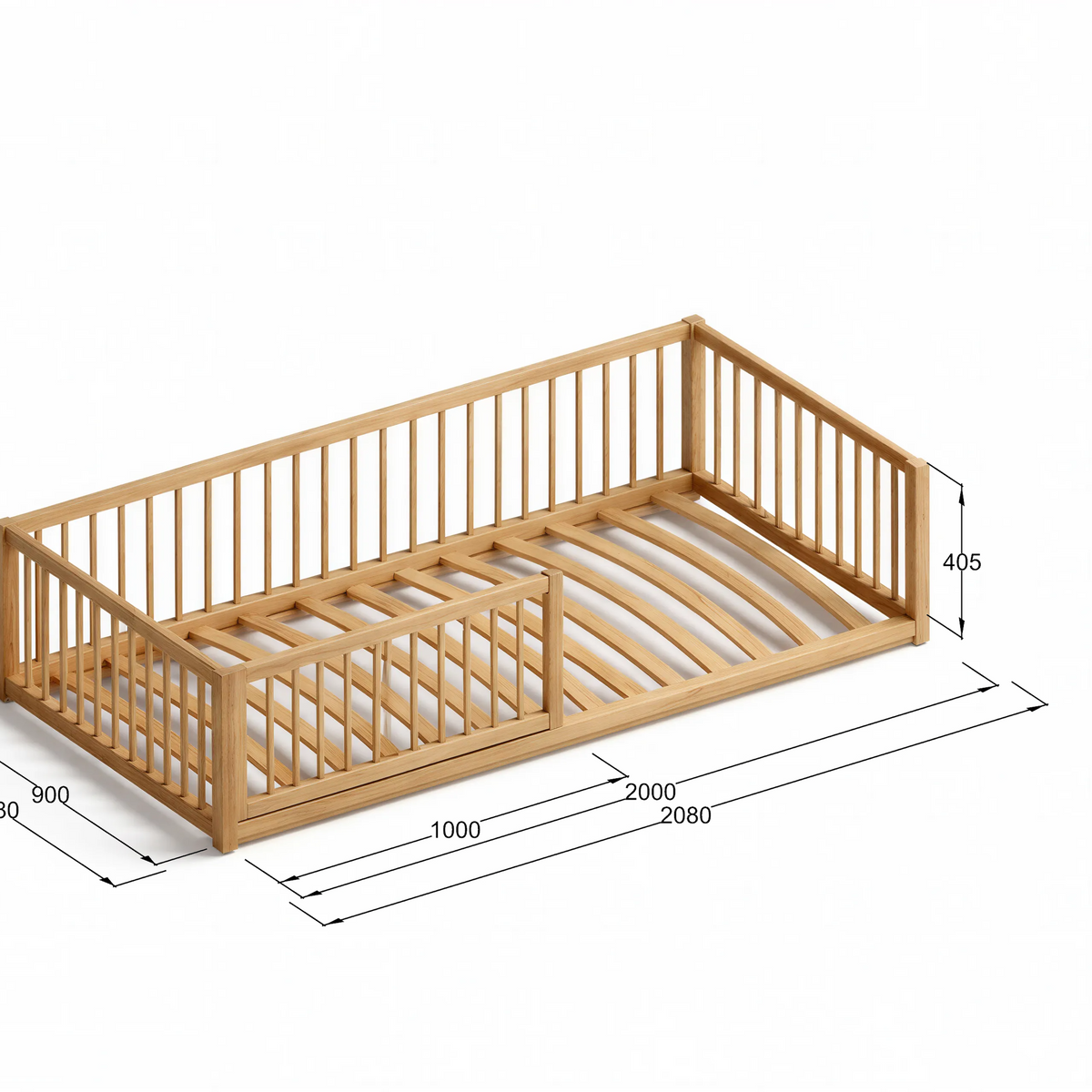 CozyNest Montessori Pine Floor Bed with Removable Rail & Slats Included