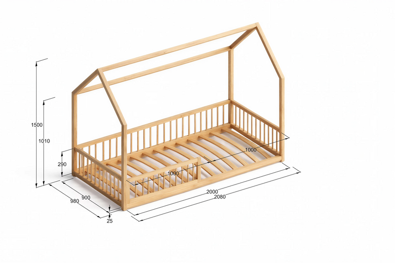 RoseDream Montessori Pine House Bed with Removable Safety Rail & Slats Included
