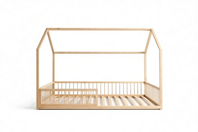 RoseDream Montessori Pine House Bed with Removable Safety Rail & Slats Included