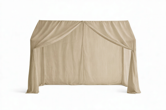 MeadowBloom Canopy Curtains (Warm) – Linen, Muslin & Tulle Options for RoseDream & PureNest Beds