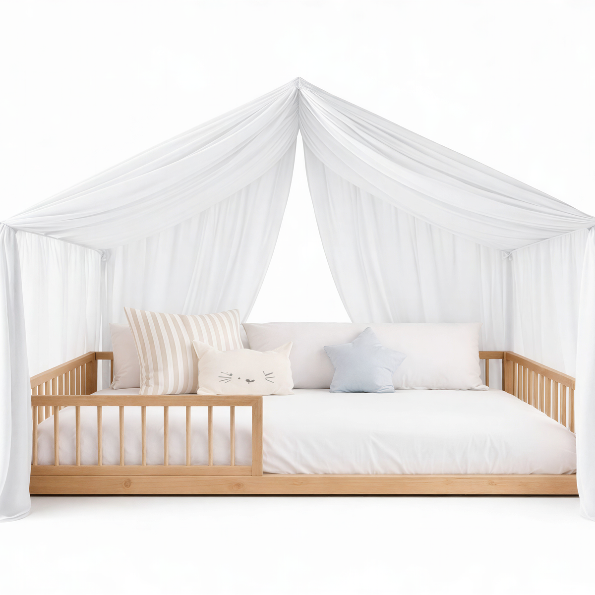 CloudDream Canopy Curtains (White) – Linen, Muslin & Tulle Options for SandDream & LittleDream Beds