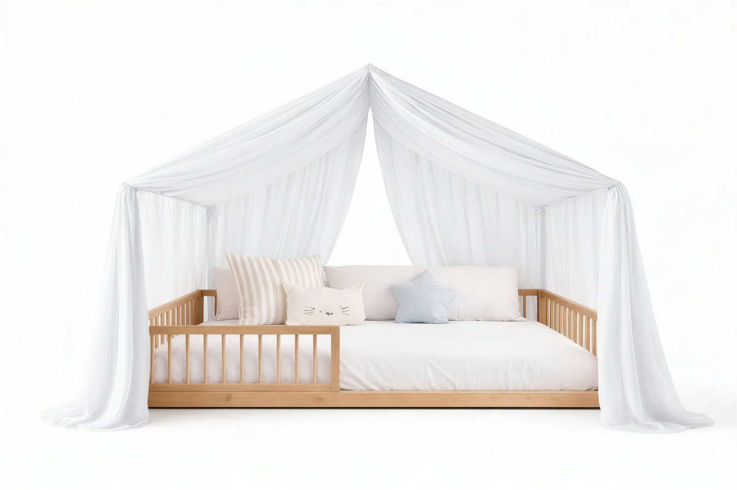 CloudDream Canopy Curtains (White) – Linen, Muslin & Tulle Options for SandDream & LittleDream Beds
