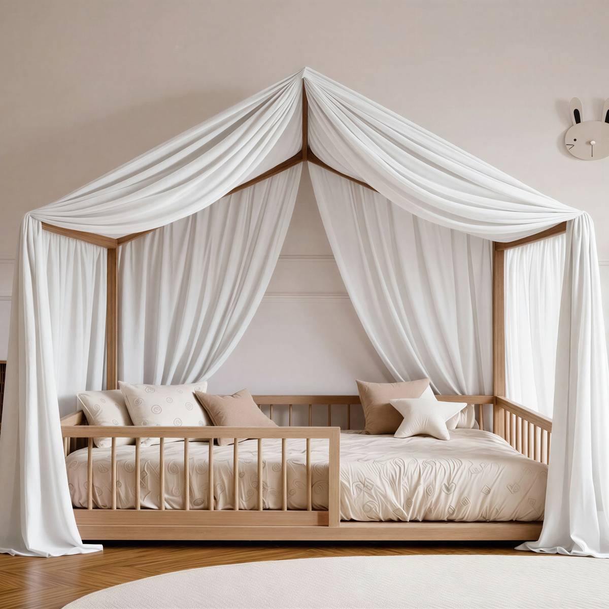 CloudDream Canopy Curtains (White) – Linen, Muslin & Tulle Options for SandDream & LittleDream Beds