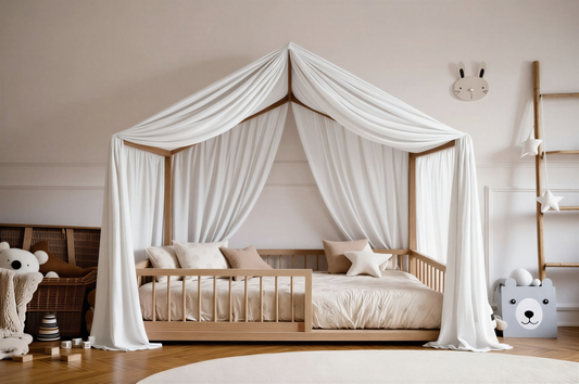 CloudDream Canopy Curtains (White) – Linen, Muslin & Tulle Options for SandDream & LittleDream Beds