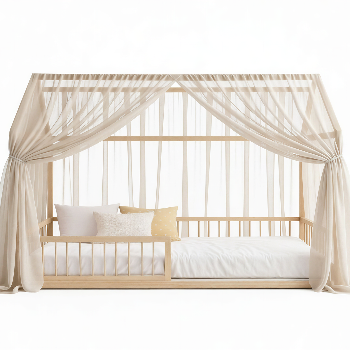 MeadowBloom Canopy Curtains (Warm) – Linen, Muslin & Tulle Options for RoseDream & PureNest Beds