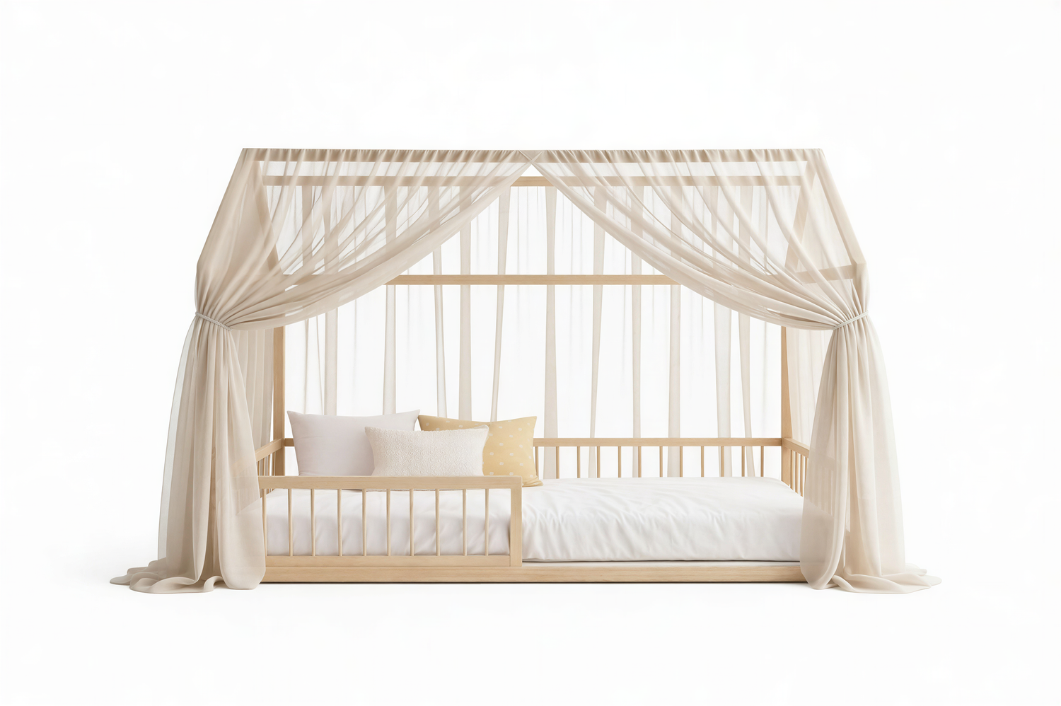 MeadowBloom Canopy Curtains (Warm) – Linen, Muslin & Tulle Options for RoseDream & PureNest Beds
