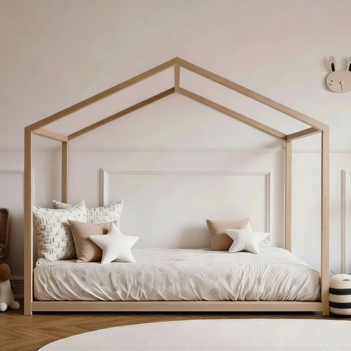 SandDream Montessori Pine House Bed with Slats Included