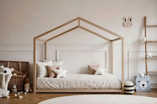 SandDream Montessori Pine House Bed with Slats Included