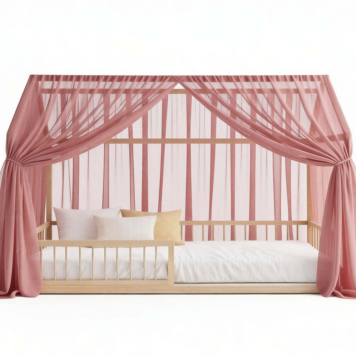 RoseBloom Canopy Curtains (Warm Rose) – Linen, Muslin & Tulle Options for RoseDream & PureNest Beds
